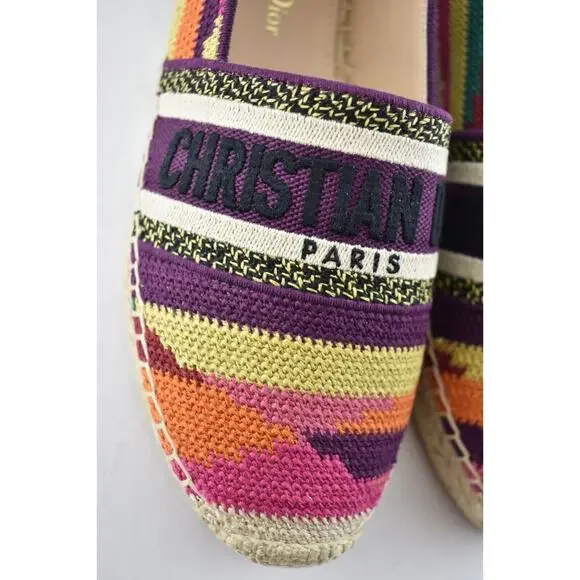 Dior Granville Patchwork Cotton Logo Embroidered Multicolor Espadrille Flat 42 - Picture 7 of 12